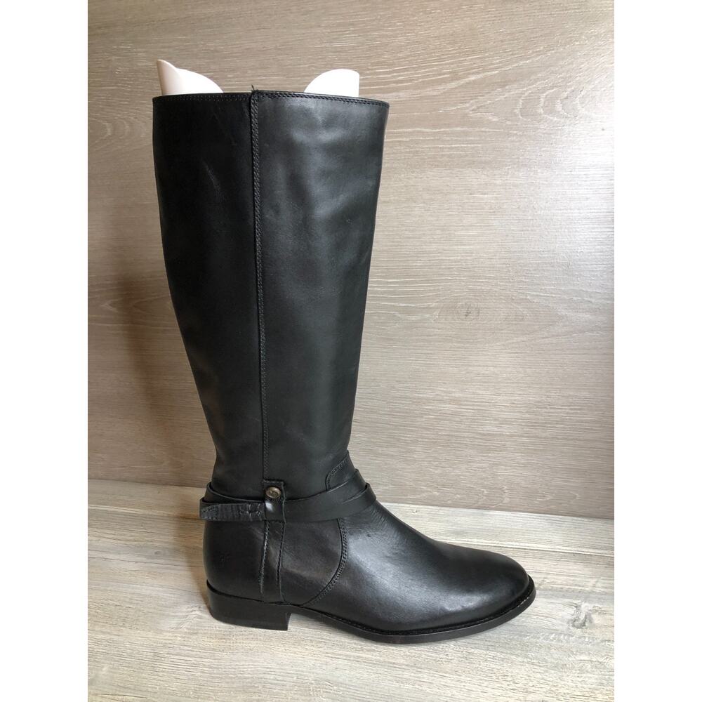 New FRYE Oiled-Leather Melissa Belted Side-Zip Tall Boots Black Size 8.5 B - Picture 7 of 10